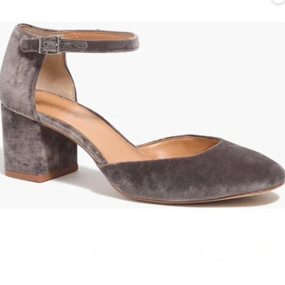 J. Crew Mary Jane Velvet Gray Ankle Strap Square Pump sz 12